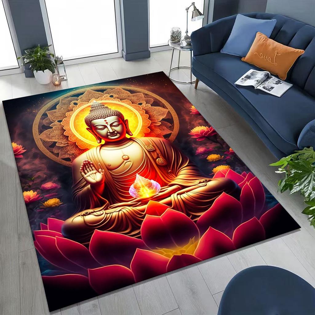 Věřící Slavnostní Buddha Šákjamuni Květinový Koberec do Ložnice Obývacího Pokoje Pohovka Domácí Rohožka Dekorace,Velká Dětská Hrací Protiskluzová Podložka na Podlahu Dárek