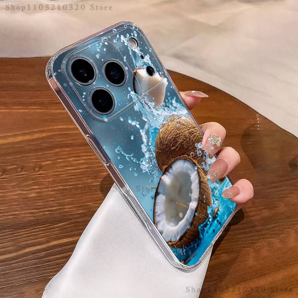 Coconut Fruits Tropical Phone Case For iPhone 16,15,17,12,13,14,11 Max,Pro,Plus,X,XS,XR,SE4,E Mini Transparent Cover