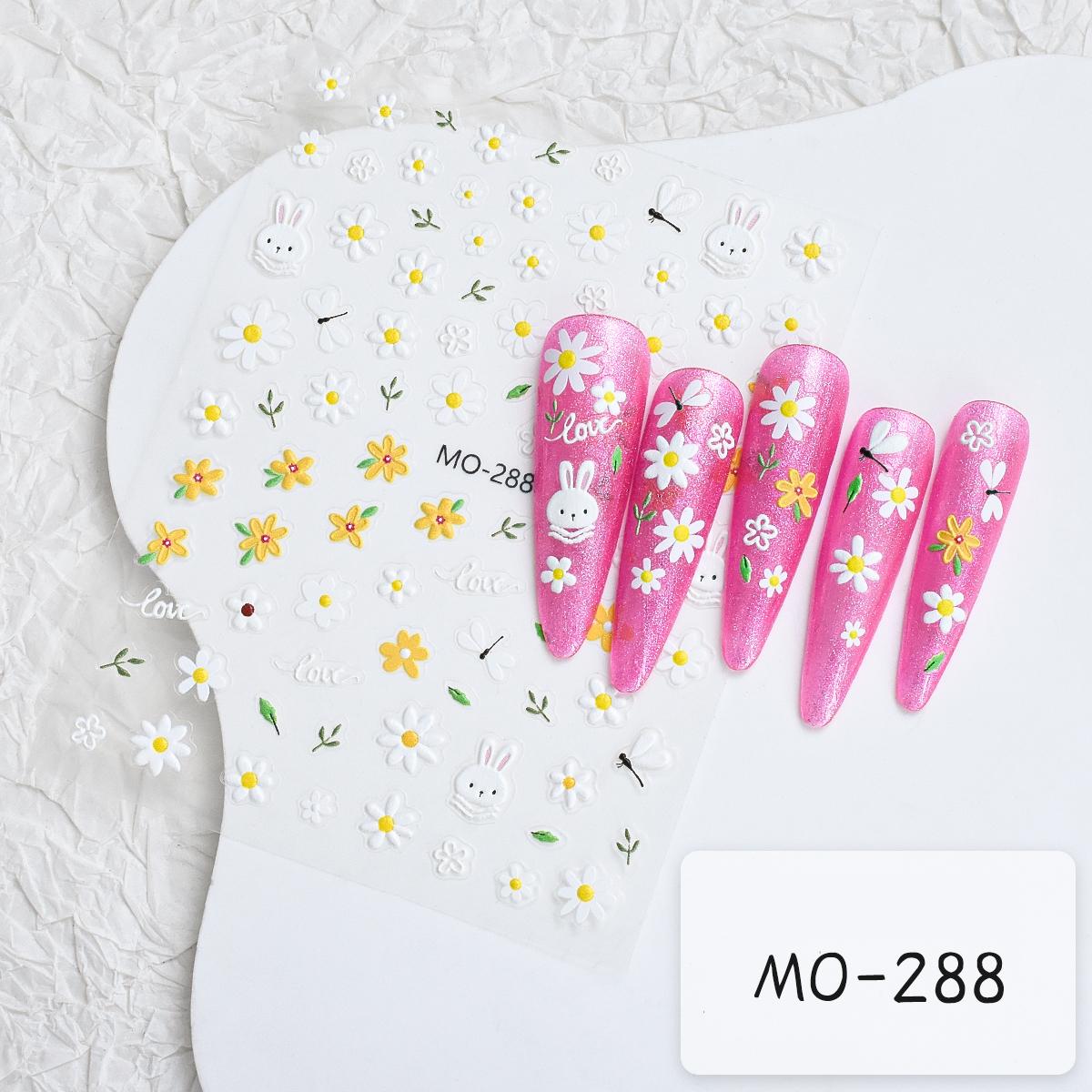 

3D Colorful Flower Nail Stickers For Art Decoration Spring Summer Cute Sweet Embossed Nail Art Decals 1Sheet