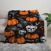 Ultra Soft Flannel Halloween Blanket with Pumpkin Skull Design Sofa Bed Office Camping Travel Machine Washable