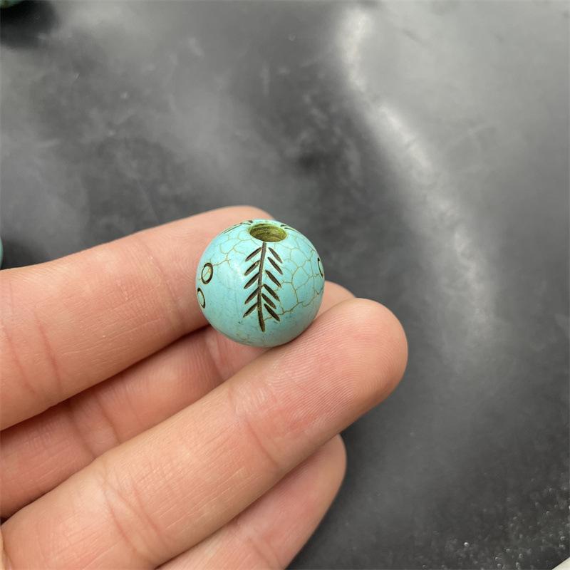 Retro Aged Turquoise Carved Round 20mm Loose Rice Beads