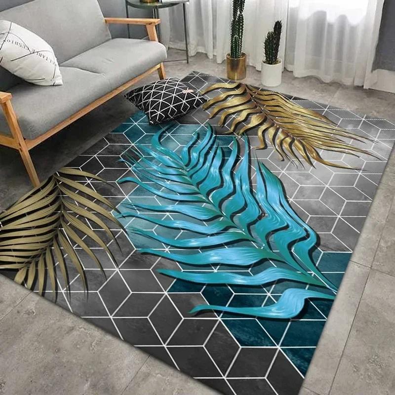 Geometric Feather Carpet for Living Room Modern Art Style Household Table Sofa Bedroom Bedside Area Rug Soft Bedroom Floor Mat