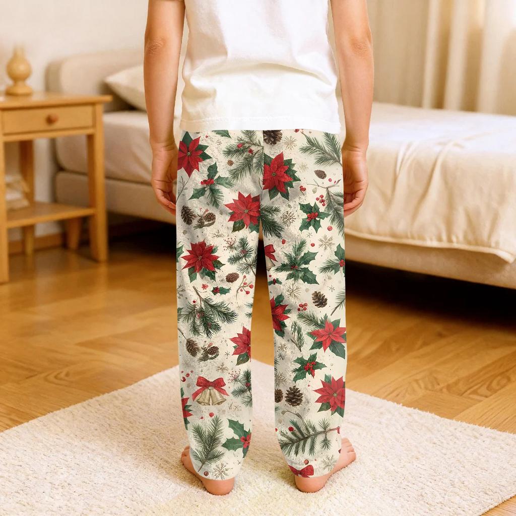 Barnens mjuka och bekväma pyjamasbyxor med jultryck och vardagsbyxor