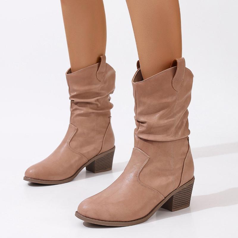 Runder Kopf Bequeme Plüschstiefel Damen Sommer Vielseitig Western Cowboy Stiefel Damen Stiefel
