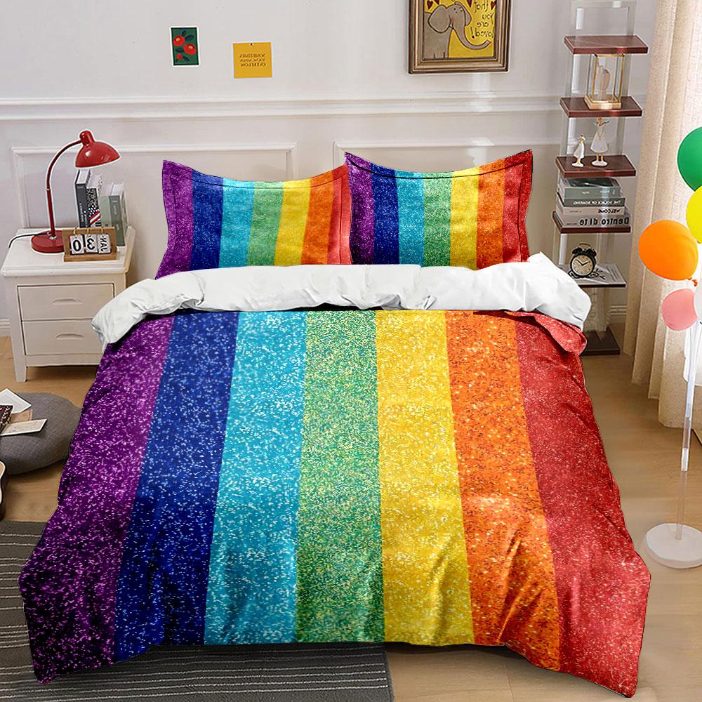 Regenbogen Glitzer Bettwäsche Set Bettwäsche Bettbezug Set Bettbezug Kissenbezüge (1 * Bettbezug 2 * Kissenbezüge, ohne Bettdecke)