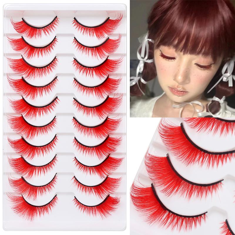 Bunte gefälschte Wimpern Halloween Make-up-Produkte Blau Rot Rosa falsche Wimpern Verlängerung farbige Wimpern Augen Make-up Cosplay