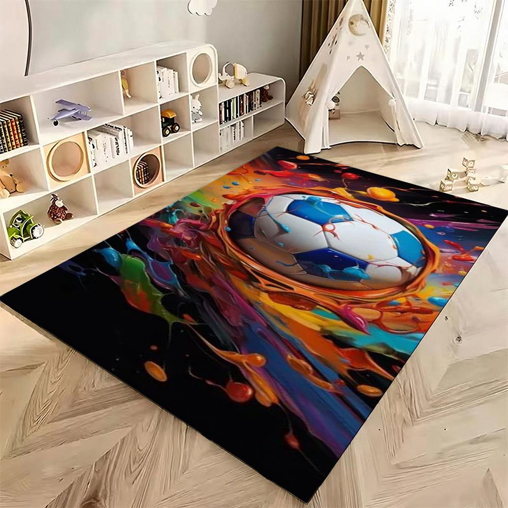 Soccer Ball Water Splash Print Theme Rug Soft Texture Nonslip Carpet For Hallway Balcony Study Home Party Decor Christmas Gift