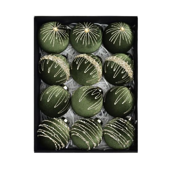 12Pcs Velvet Christmas Ball Ornaments Flocked Xmas Balls Shatterproof Plastic Balls Hanging Ornament for Xmas Wedding Party