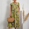 GMXIA Fashion Women's Loose Cotton and Linen O-Neck Printed Summer Dresses