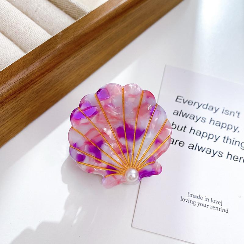 Versatile Acetate Hair Claw Clip With Elegant Shell Design And Pearls For Trendy Hairstyles