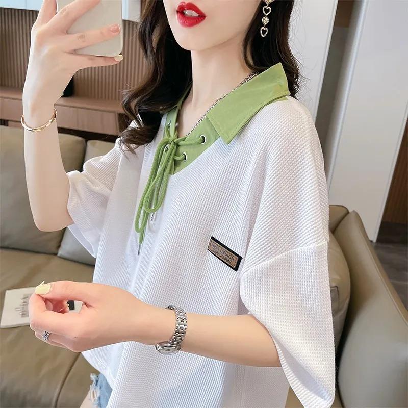 

Waffle Short-sleeved Women s New Summer Design Loose Top L