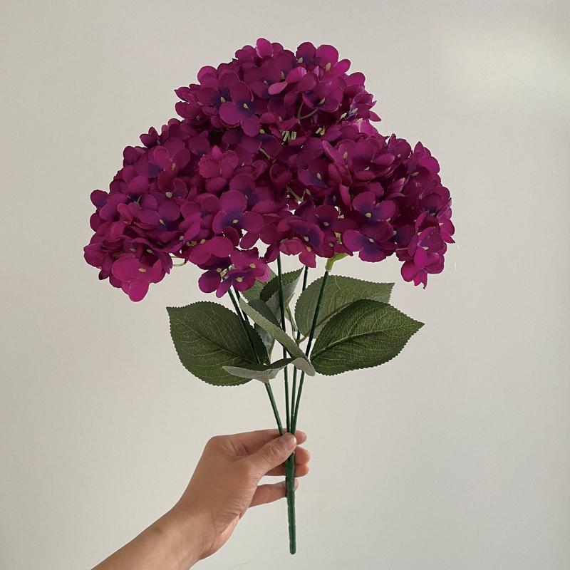 Simulation 5 Heads French Hydrangeas Branch Silk Fake Flowers Restaurant Decoration Champagne Hydrangea Artificial Flower