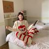 New Autumn and Winter Cartoon Loungewear Soft Pajamas Printed Crew Neck Suit, Striped Thickened Pajamas