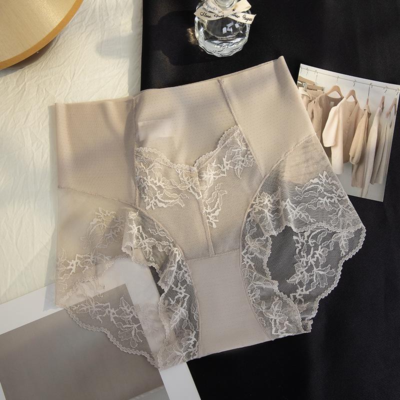 Women's High Waist Lace Trim Tummy Control Panties - Sexy, Comfortable, Breathable Cotton Crotch Triangle Design