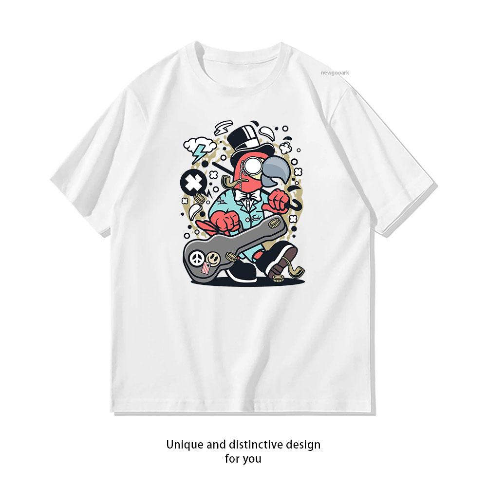 

Vibrant Parrot Musician cotton T shirt Unisex Adult couple streetwealtops tee Short sleev Casual 4XL