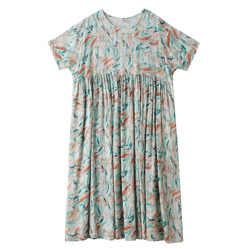 Manga corta Tallas grandes de algodón vintage floral nuevo en vestidos para mujer vestido largo casual suelto de verano