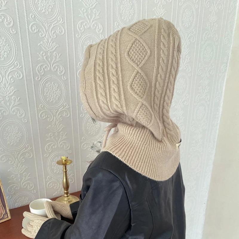 1pc Winter Warm Balaclava Hats for Women,solid Color Knitted Blend Hooded Scarf Hat for Women Skull Cap Beanie Hat Neck Gaiters