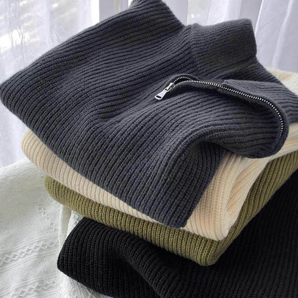 Men S Half Zip High Neck Pullover Sweater Japanese Style Casual Knitwear