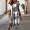 Women's Casual Dress with Floral Print, V-neck, Short Sleeves, and Street Style Design
