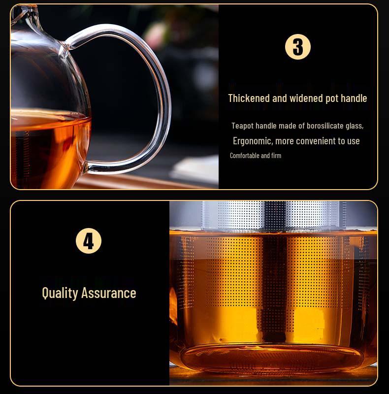 Large-Capacity Heat-Resistant Glass Teapot with Stainless Steel Filter