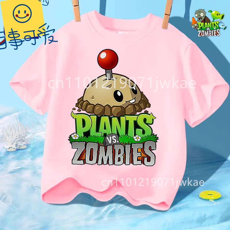 Mode Street Style 3-12J Sommer Rundhals T-Shirt für Jungen Mädchen Lässig Tägliche Kleidung Plants Vs Zombies Niedlich Kawaii Cartoon