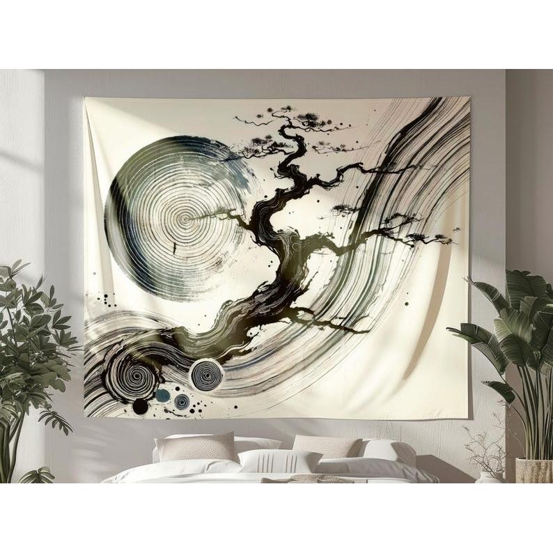 Abstract Japanese-style fabric tapestry 75x100 чёрный