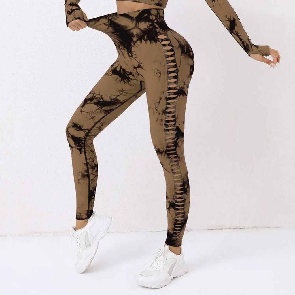 Evropsko-americké batikované vysoce elastické jógové kalhoty - Kontrola bříška, Prodyšné, Zvedání boků, Legíny slim fit