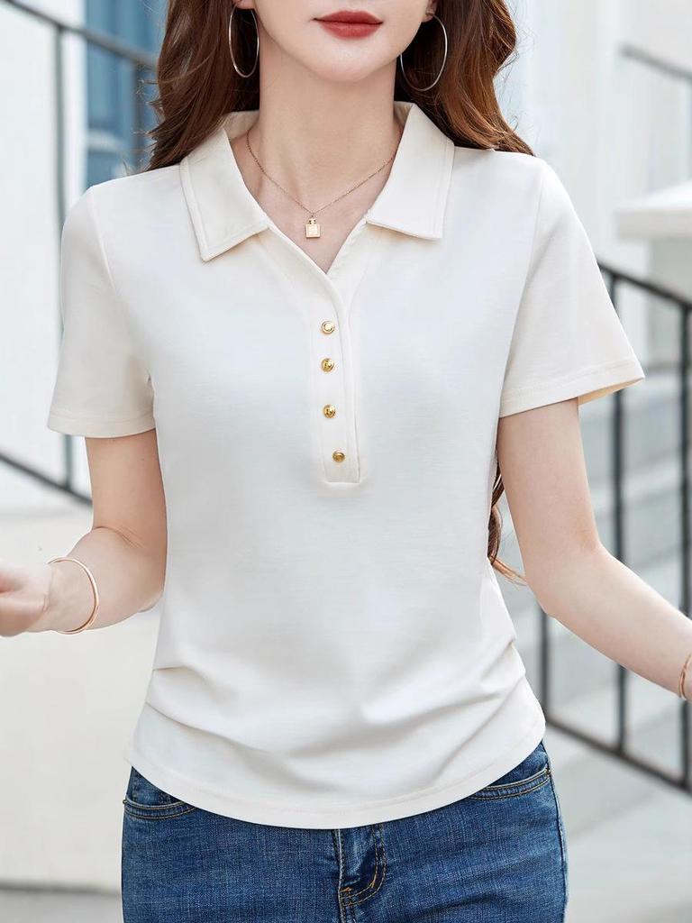 Summer Slim Fit Polo Collar Plus Size T-shirt with Lapel Button