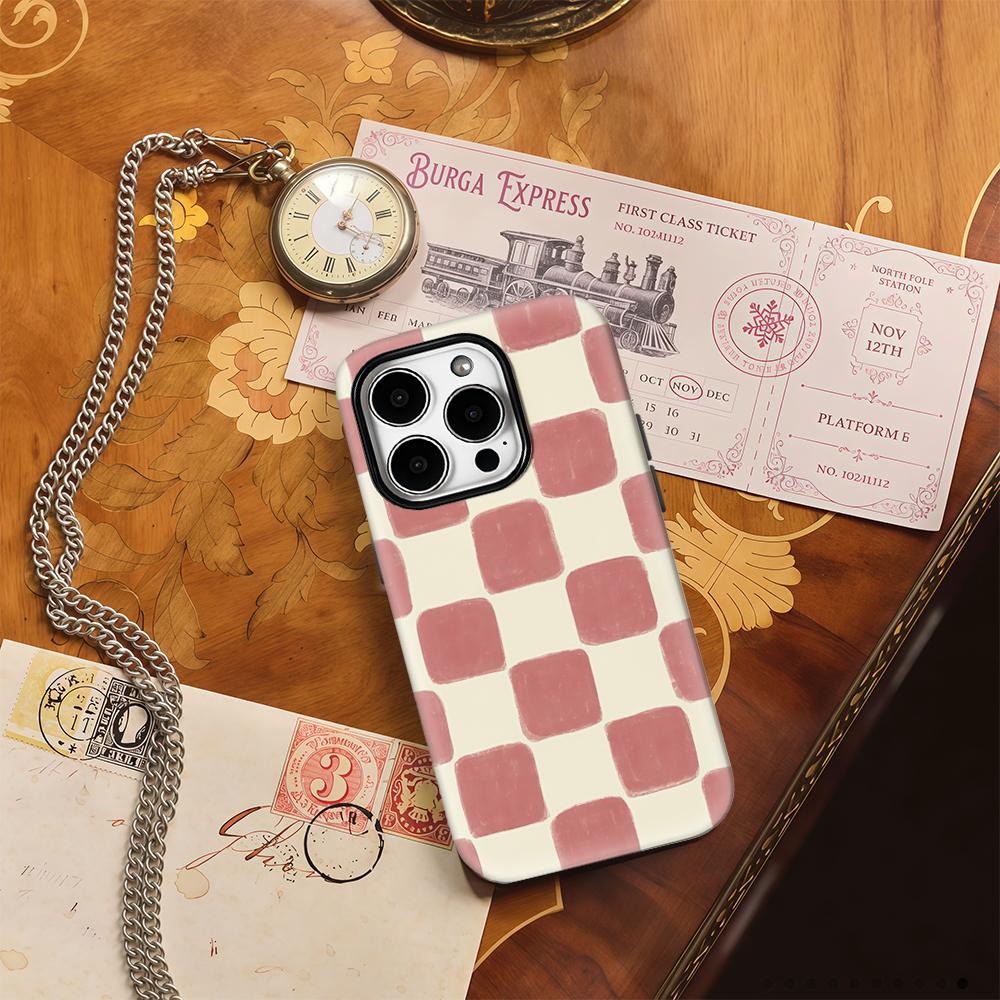 Růžový texturovaný kryt s kostičkovaným vzorem pro IPhone 17AIR 16E 16 15 14 13 12 11 17 Pro Max Plus Dvouvrstvý zadní kryt