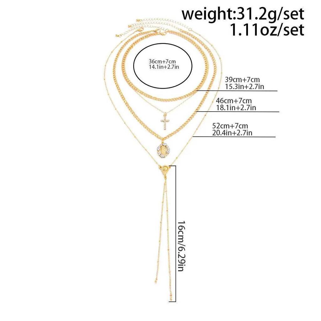 SHIXIN 3 Pcs/Set Vintage New Gold Color Cross Necklace Women Boho Trendy Multi-Layer Rhinestone Pendant Necklaces Jewelry Gifts