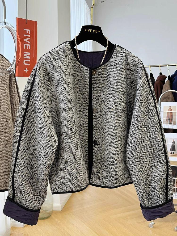 

Элегантное короткое пальто из твида в корейском стиле для женщин — идеально для осени и зимы 2XL