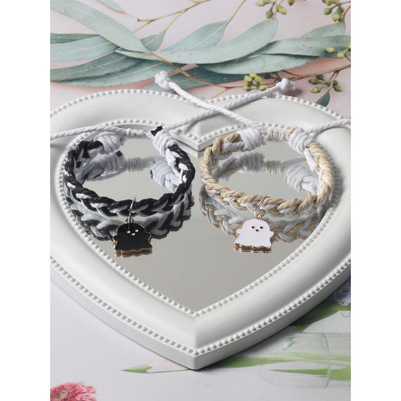 Good-looking Black and White Color Matching Couple Woven Magnetic Bracelet Original Cartoon Ghost Girlfriends Carrying Strap for Boyfriend Bracelet