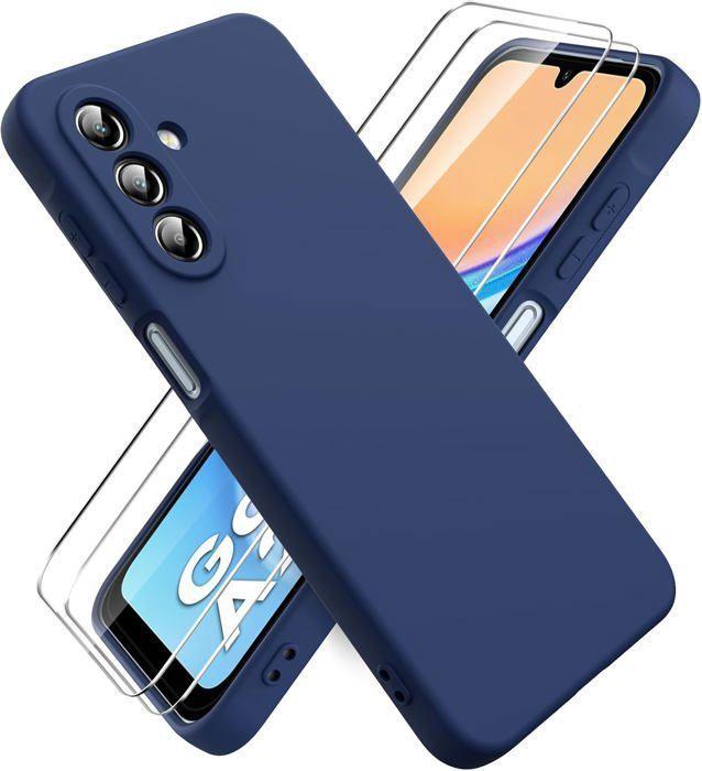 Hülle für Samsung Galaxy A26 5G 2x Panzerglas - Etui Hülle Silikon Marineblau Displayschutzglas T ZUBEHÖR-PACK blau