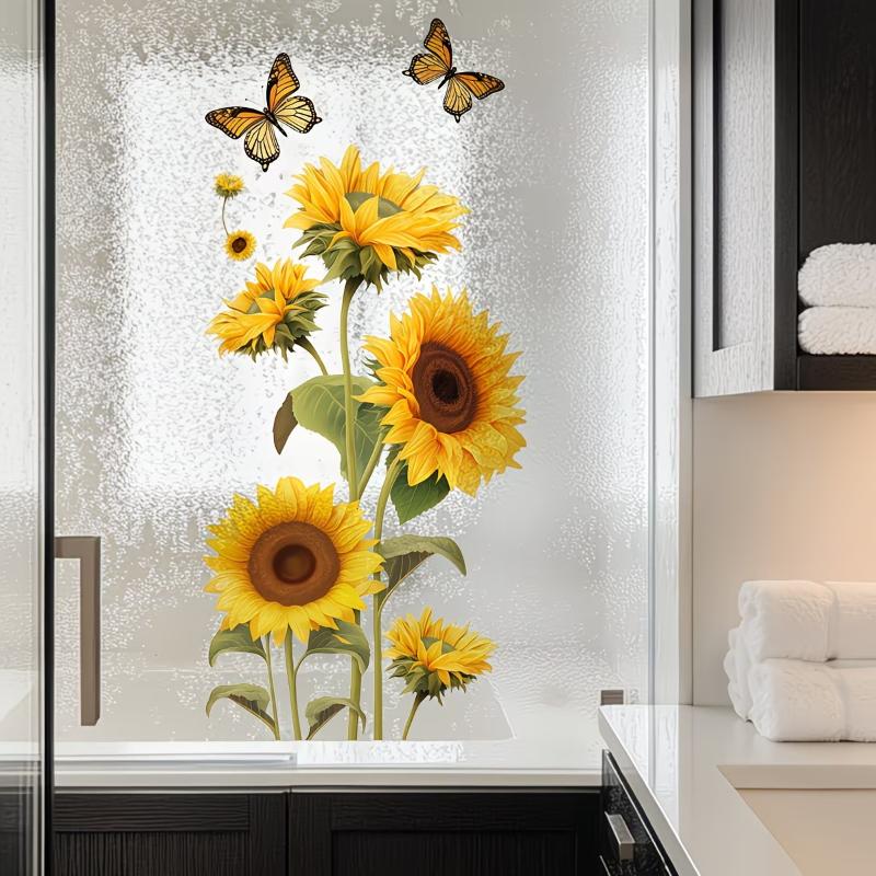 

Flower & Leaf Glass Wall Decal Removable Self-Adhesive Pvc Bathroom Office Bedroom Sticker Privacy Decor Waterproof A4