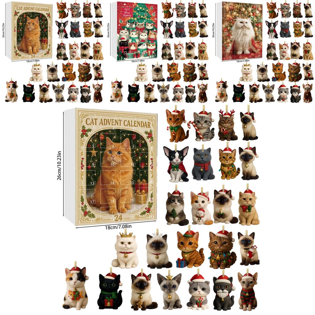 Katzen-Weihnachtsbaumschmuck Set mit 24 Acryl Versteckte Überraschung Weihnachtsdekorationen