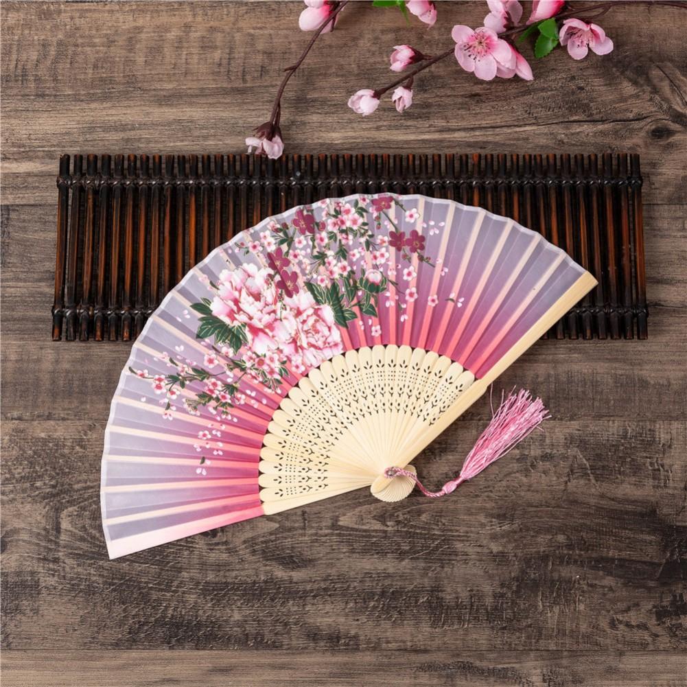 For Cherry Blossom Pattern Folding Fan Handmade with Polyester for Asian Wedding Favor Party Reception and Outdoor Event Use