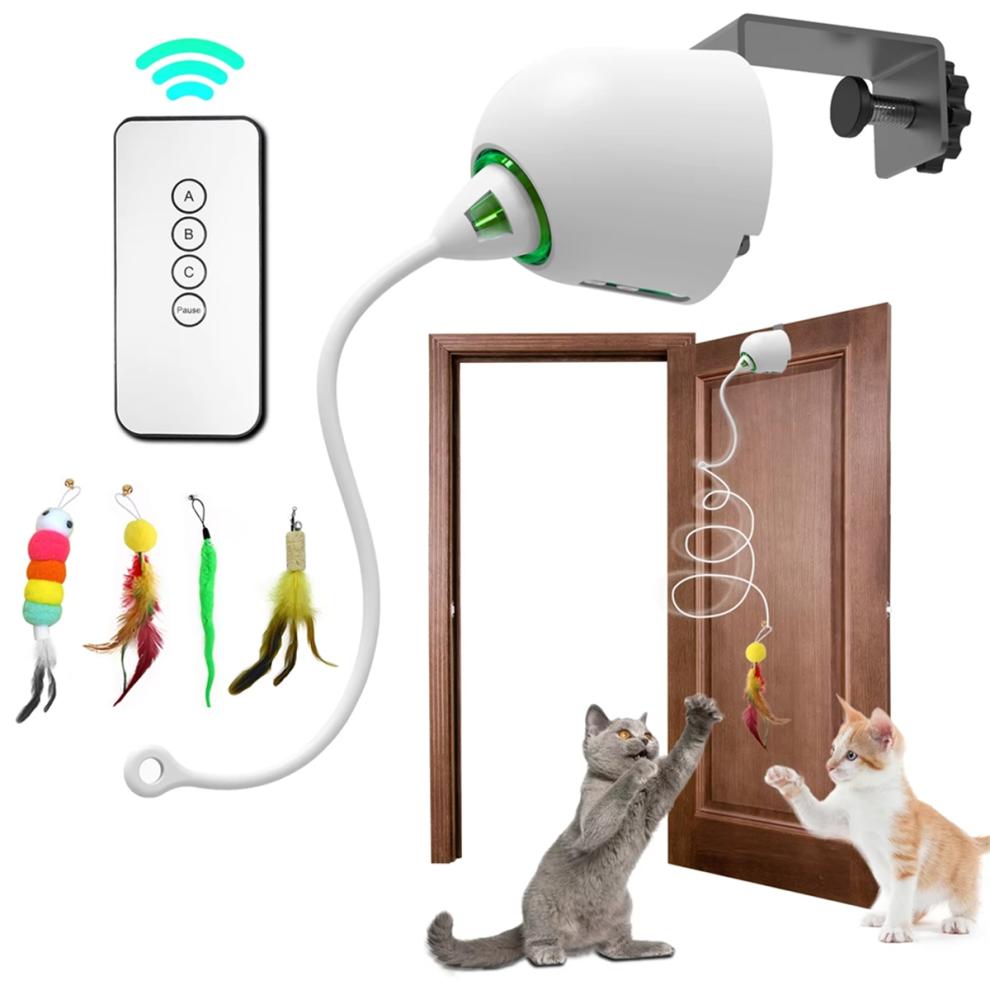 Interactive Cat Toys Hanging Electric for Indoor Cats Teaser Toy Kitten Automatic White