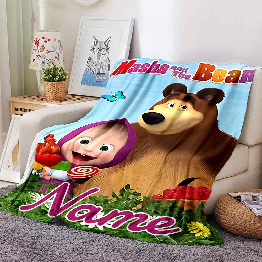 Custom Name Forest Friends Adventure flannel Blanket for Super Soft Cute Comfort Blanket for Travel Bedding Couch Sofa Blanket