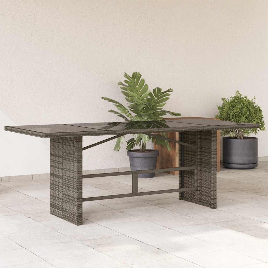 Garden Table with Glass Top Gray 190 X 80 X 75 Cm Poly Rattan