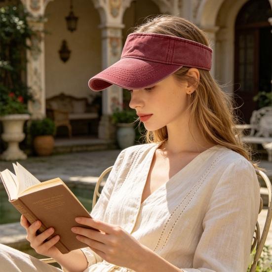 Yousheng Empty Top Baseball Cap, Retro Washed Style UV Protection Hat with Extended Curved Brim, Summer Hat for Travel Hiking Outdoor Sports