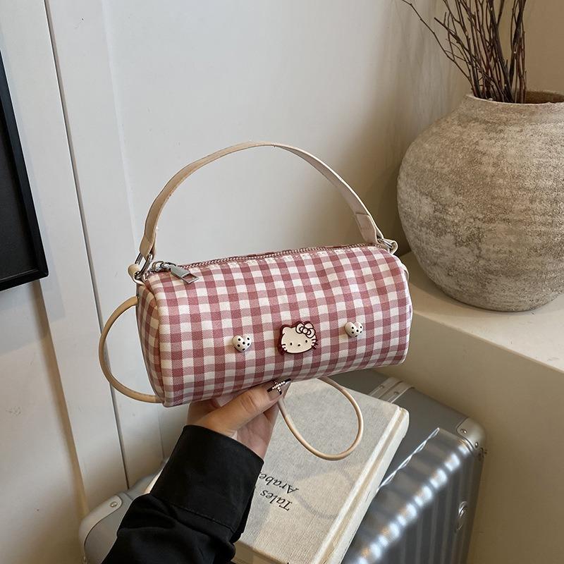 Red Female Cute Fashion Versatile High-end Bag Niche Design Plaid Handbag Student Messenger Bag