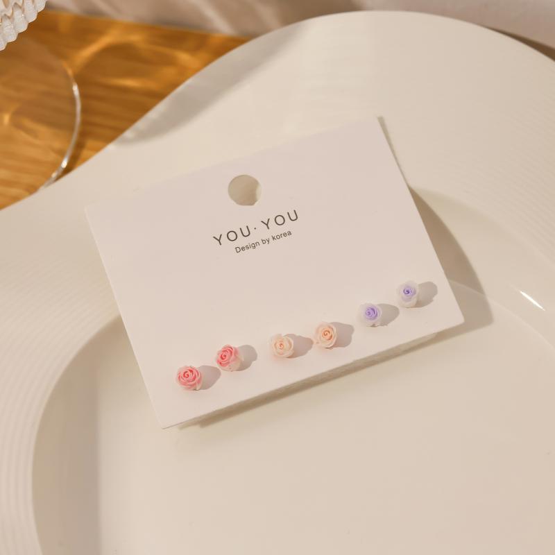 1Set Simple And Compact Silver Needle Earring Set Love Geometric Earring Combination Cute Sweet And Versatile Earrings