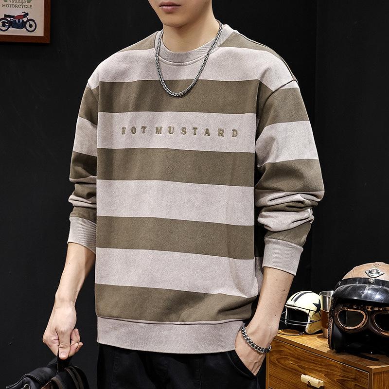 Men s Retro Tie-Dye Stripe Round Neck Hoodie - Trendy & Comfortable Autumn Wear XL кофейный