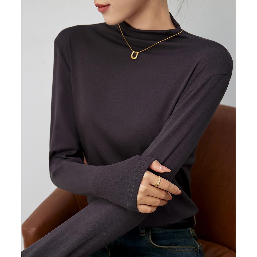 Half Turtleneck Base Shirt for Women In Spring, Autumn and Winter New Style for Wear Mid-neck White Long-sleeved T-shirt Underwear