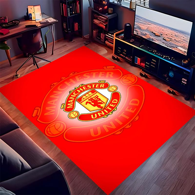 1pc Manchester United FC Logo Print Area Rug - Soft,Washable Non-Slip Indoor Mat for Office Chairs,Living Room,Home Office Decorative Rug