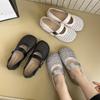 Summer New Round Head One-word Buckle Shallow Mouth Single Shoes Women's Flat Shoes Woven Hollow Mary Jane Hole Sandals