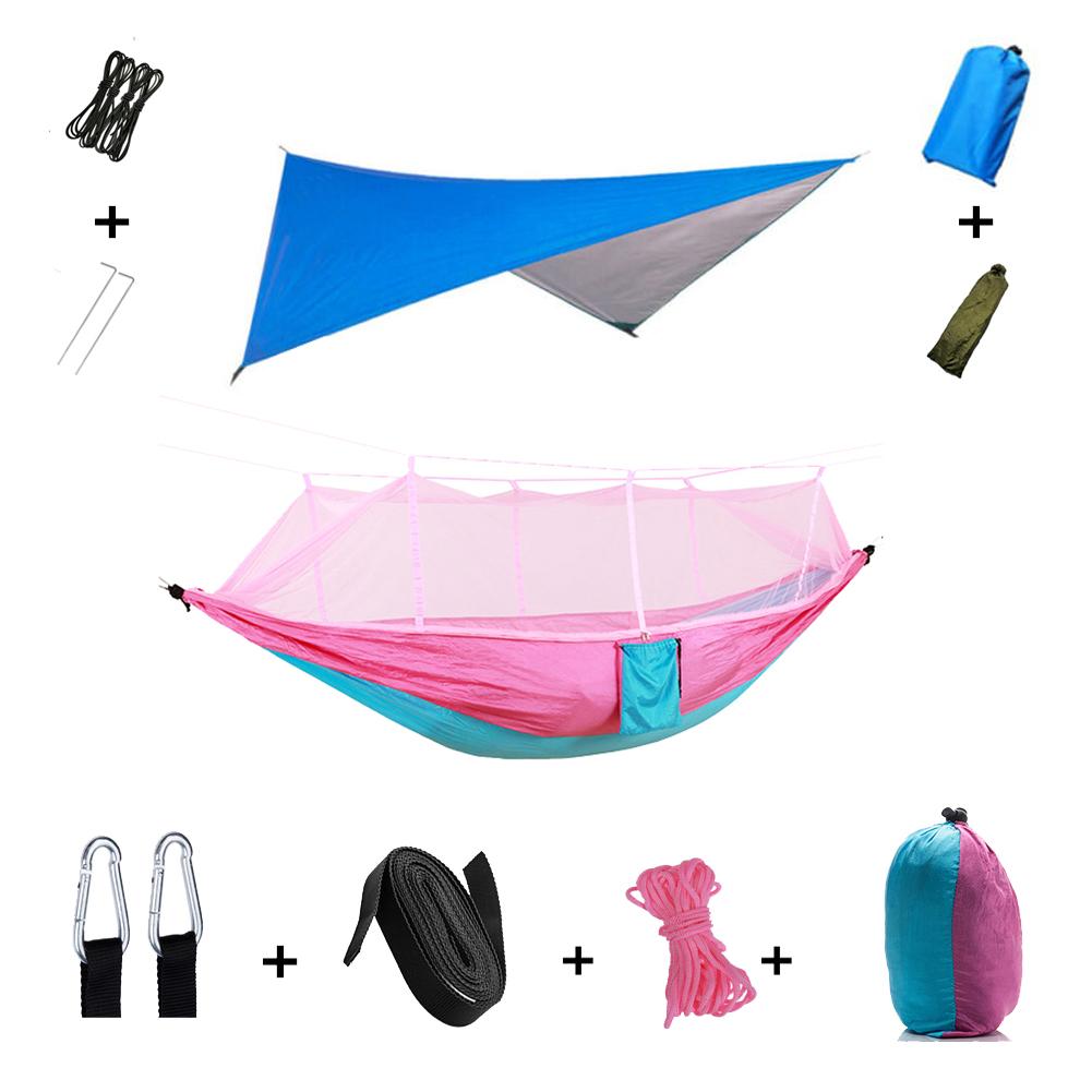 Anti Outdoor Camping Hammock With Mosquito Net And Rain Tent Equipment Supplies Shelters Camp Bed Survival Portable Hammock Soft and Comfortable