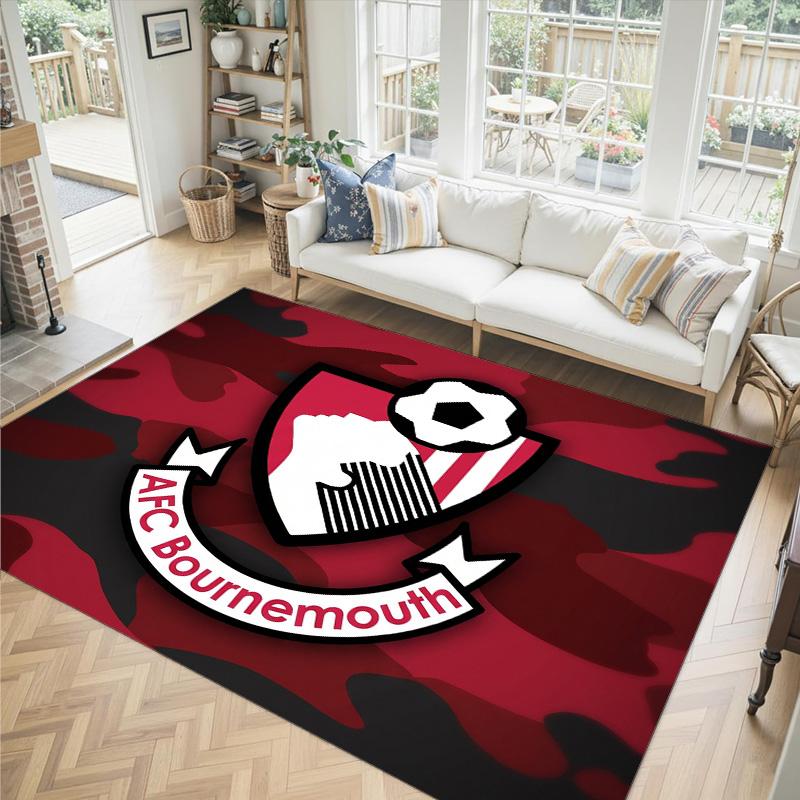 Bournemouth Football Design Crystal Velvet Carpet Cozy Non?Slip Printed Rug For Bedroom Living Room Entrance
