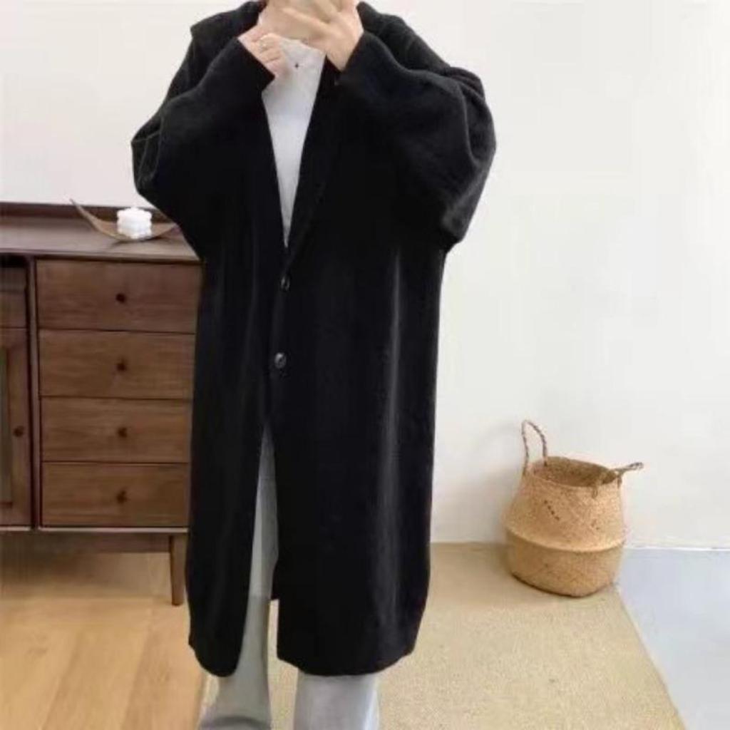 Korean Version of The Loose Hooded Knee Sweater Cardigan, Women's Fall and Winter Soft Lazy Wind In Long Sweater Jacket