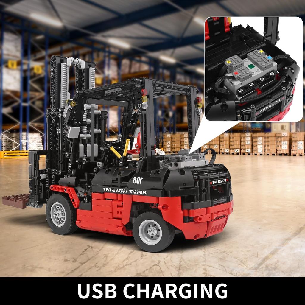 Mould King 13106 Technic MK II Forklift Kit, MOC Building Kit (1719 Pieces with MotorApp Remote) Technic Clamp Block Kit